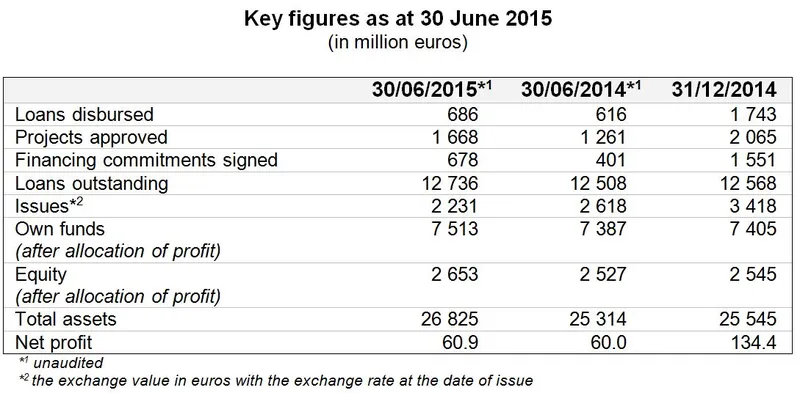 Key figures as at 30 June 2015