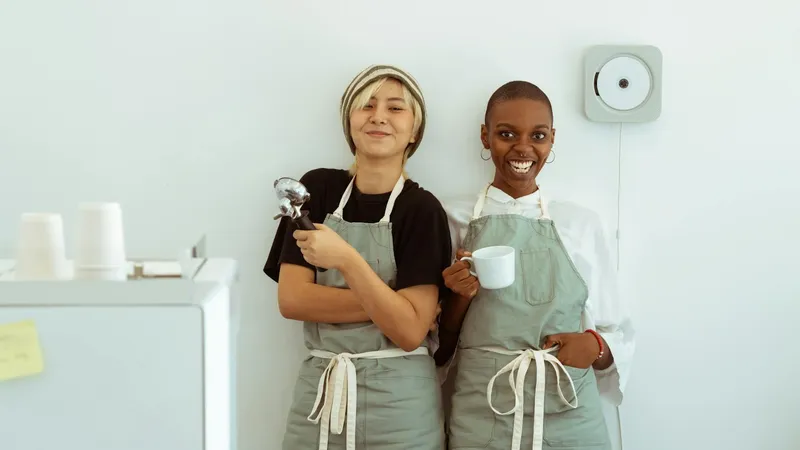 business partners, baristas, happy
